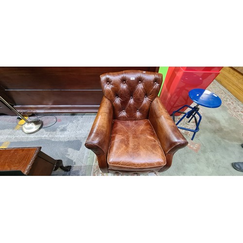 417 - Fabulous Hide button back club chair in excellent condition. Very good quality. 76cm tall, 70cm wide... 