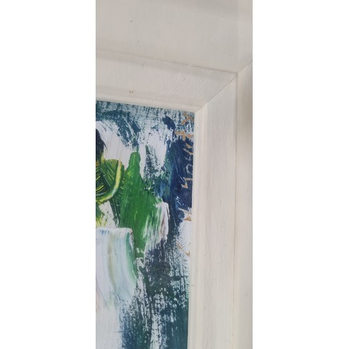 100 - Very long panaromic style  abstract  oil on board behind glass There is an artist signature but its ... 