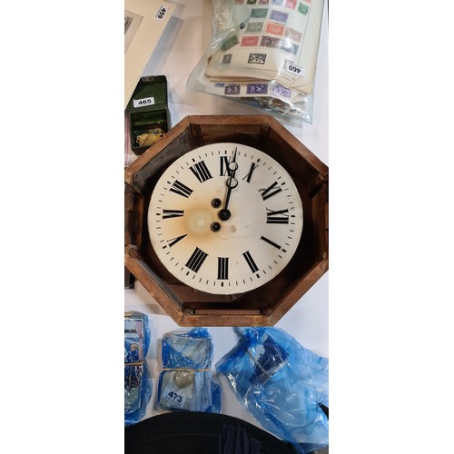 466 - Antique 8 day  wall clock, nice thing needs a small tidy up. 9 inch face and 14