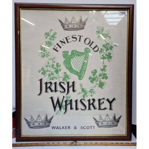 100 - Large Finest Old Iirsh Whiskey by Walker and Scott Advertising print in an antique frame.