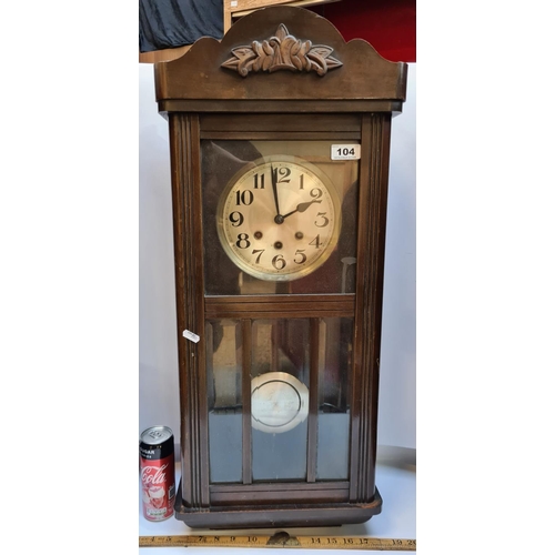 104 - 1940s 8 day vintage large wall clock.