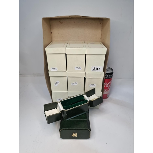 307 - Box of very good quality Green velvet watch boxes.