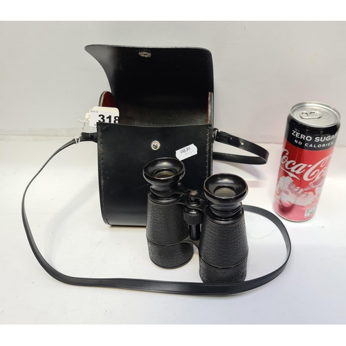 318 - World War 1 era Binoculars in very good order and great optics with case.