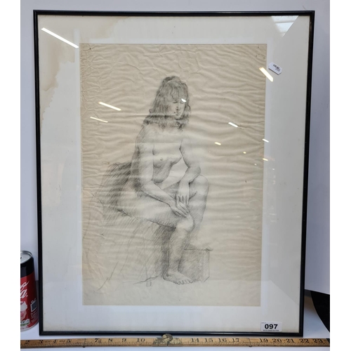 97 - Large Original pencil sketch of a nude woman. Unsigned