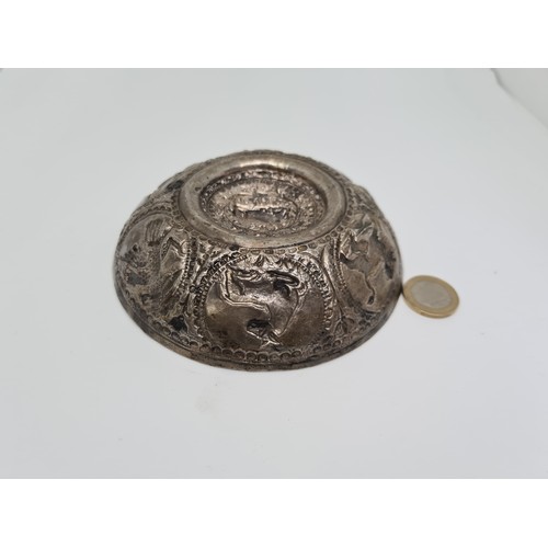 24 - Unusual Antique embossed dish With animals and raised stag in the middle