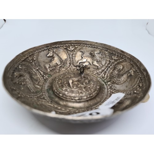 24 - Unusual Antique embossed dish With animals and raised stag in the middle