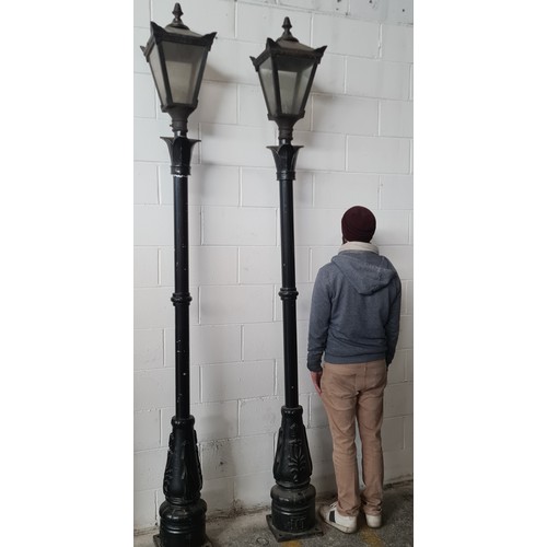 76 - Fabulous pair of Cast metal very very heavy 2.8 meter tall Street lamps from Draculas tomb in the va... 