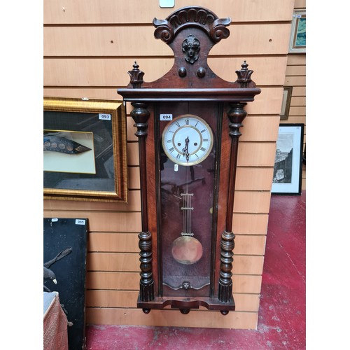 94 - Long Victorian 8 day Vienna wall clock, lovely clean example. 123cm long by 39cm wide.