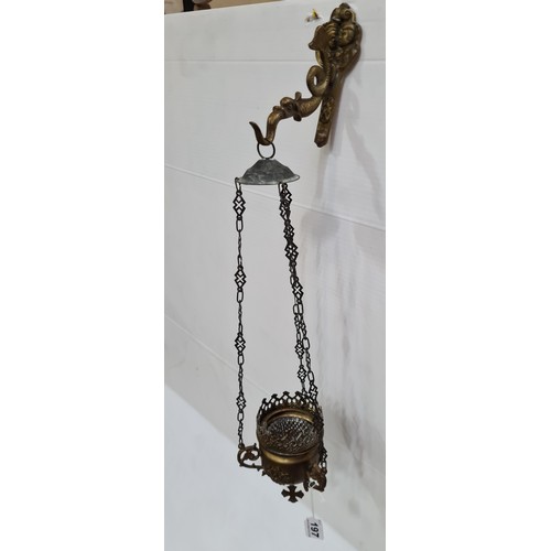 197 - Interesting antique Church Insense burner with brass wall bracket