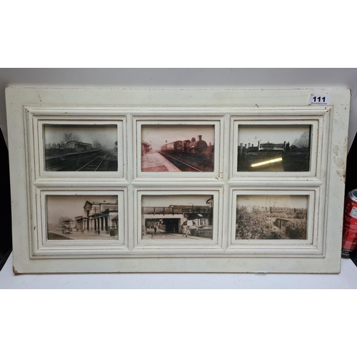 111 - Dublin vintage Railway pictures inc Rathmines and Ranelagh station picture in a 6 box frame