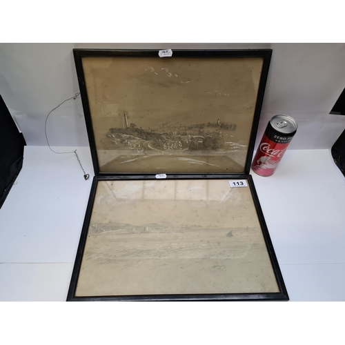 113 - Two original old painting one says George Island the other is a view of Dublin. Not signed.