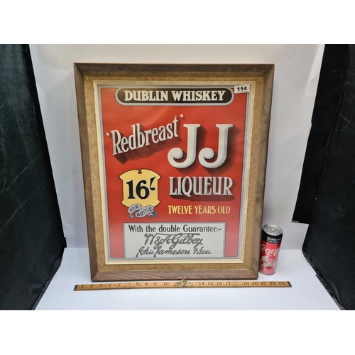 114 - Redbreast JJ liqueur Dublin Whiskey Facsimile print in an antique frame.