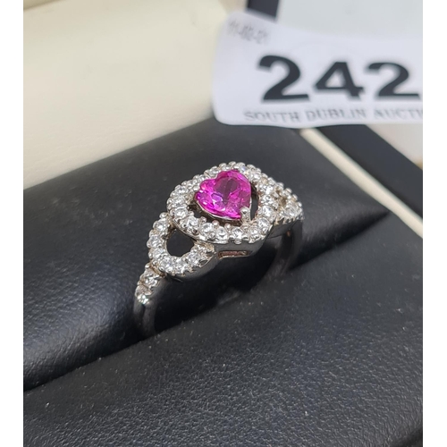 242 - Silver ruby heart ring