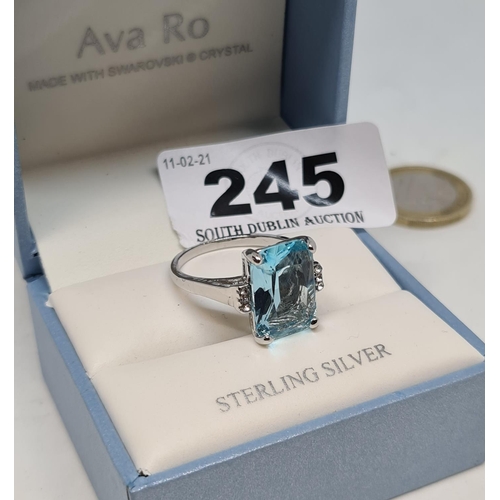 245 - Silver art deco dress ring (Aqua) Size P