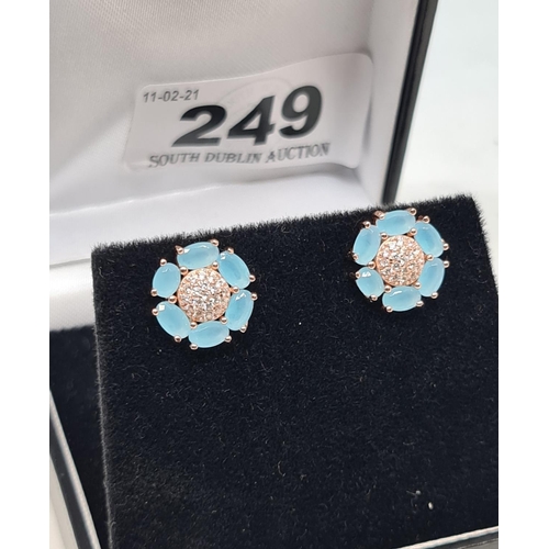249 - Pair 9ct gold on silver aquamarine ear ring