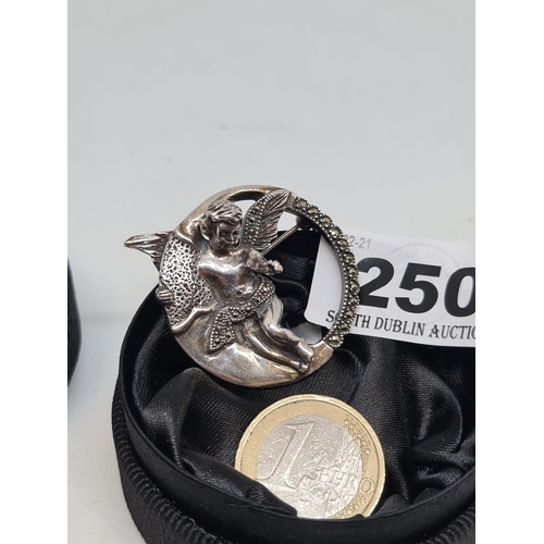 250 - Heavy vintage silver cupid Brooch.