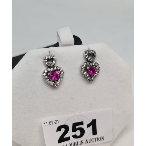 251 - Silver ruby heart ear rings