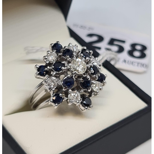 258 - Exceptional vintage 18ct white gold huge display diamond + sapphire large cluster ring diamond 1.3ct... 