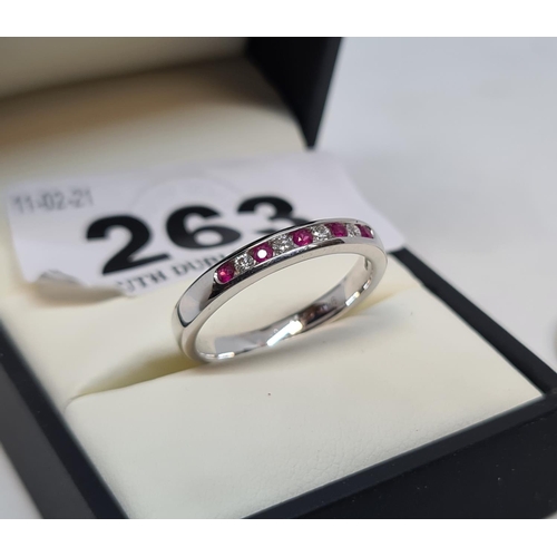 263 - Brand new 9ct white gold ruby + diamond Eternity ring size N