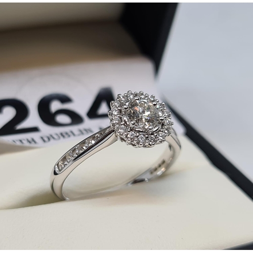 264 - Brand new 9ct white gold diamond Halo cluster engagement ring 0.67ct size M 1/2