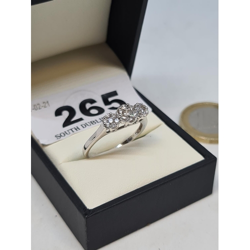 265 - 18ct white gold triple Datsy cluster diamond engagement ring size O