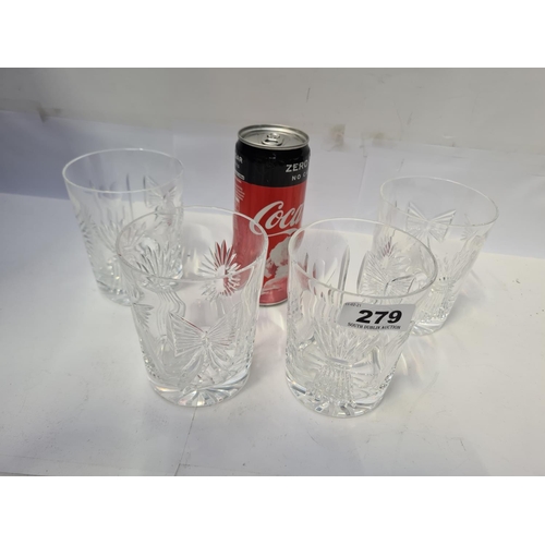 279 - Set of 4 vintage Waterford Crystal whiskey glasses. In good order. Heavy super quality glasses