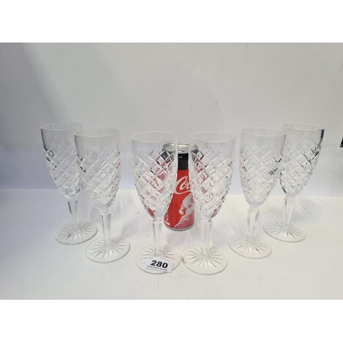 280 - Set of tall vintage Waterford Crystal wine  glasses.