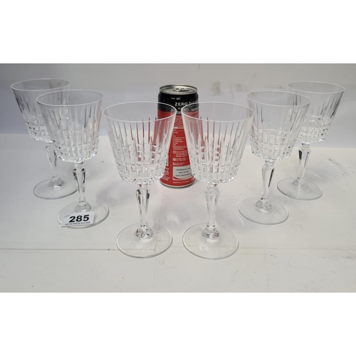 285 - Six crystal wine glasses.