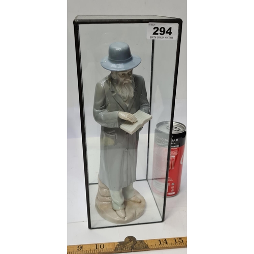 294 - Large Jewish Rabbi reading Torah. In a glass case.