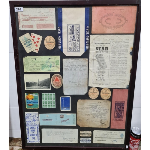 299 - Super Irish Display of genuine vintage Irish documents inc Guinness, advertising, old receipts inter... 