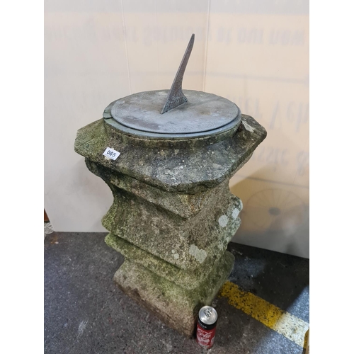 65 - Fabulous Geordian carved limestone Sun dial pillar. The original top is named David Holden and the r... 