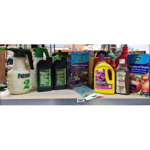 67 - Full Shelf of garden products, Large sprayers and extended life anti freeze. Some new and some sligh... 