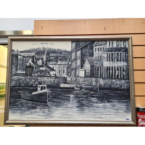 95 - Large monchrome Painting of a harbor scene by Galline.