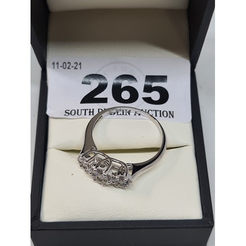 265 - 18ct white gold triple Datsy cluster diamond engagement ring size O