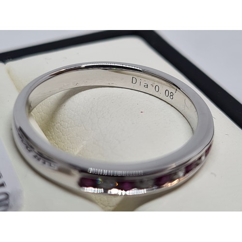 263 - Brand new 9ct white gold ruby + diamond Eternity ring size N