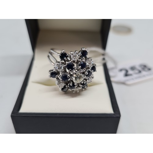 258 - Exceptional vintage 18ct white gold huge display diamond + sapphire large cluster ring diamond 1.3ct... 