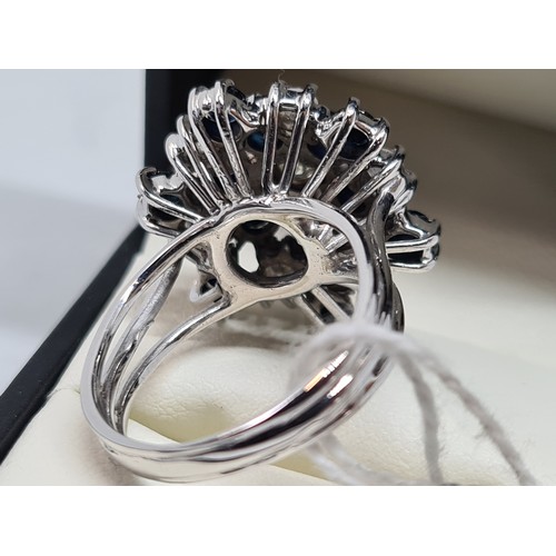 258 - Exceptional vintage 18ct white gold huge display diamond + sapphire large cluster ring diamond 1.3ct... 