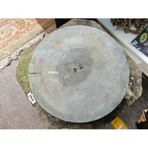 65 - Fabulous Geordian carved limestone Sun dial pillar. The original top is named David Holden and the r... 