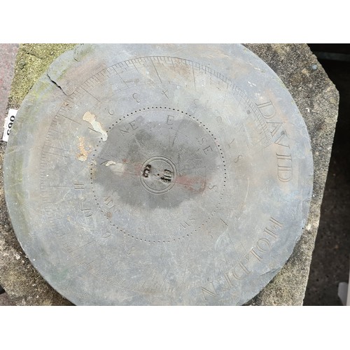 65 - Fabulous Geordian carved limestone Sun dial pillar. The original top is named David Holden and the r... 