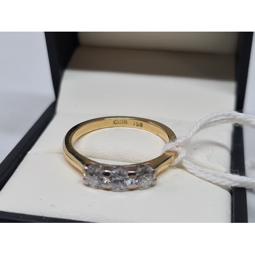 16 - Vintage 18ct gold 3 stone diamond engagement ring Approx 0.60ct Size N 1/2
