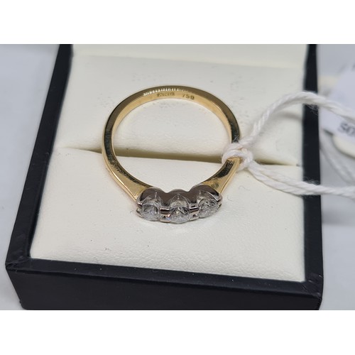 16 - Vintage 18ct gold 3 stone diamond engagement ring Approx 0.60ct Size N 1/2