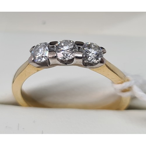 16 - Vintage 18ct gold 3 stone diamond engagement ring Approx 0.60ct Size N 1/2
