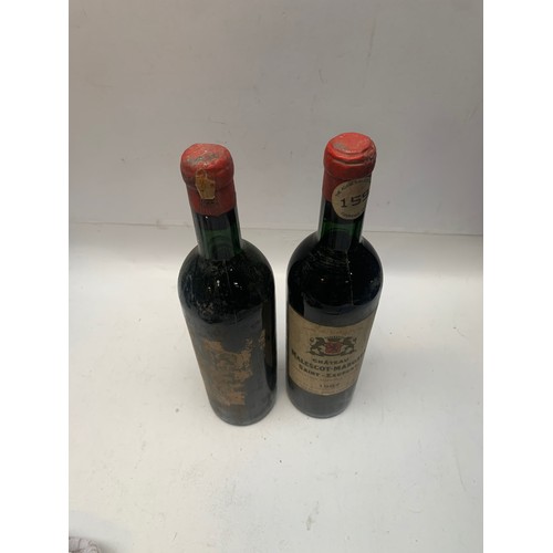 65 - Chateaux Malescot -Margaux, 1957 Saint -Exupery 
2x bottles (Partial label on one) 
Last bottle on w... 