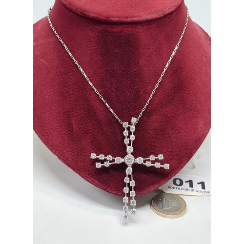 11 - Super sterling silver necklace with a very pretty jewelled cross and silver chain.