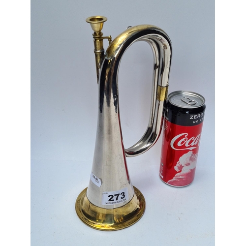 273 - Two tone good Bugle with mouth piece and safety chain.