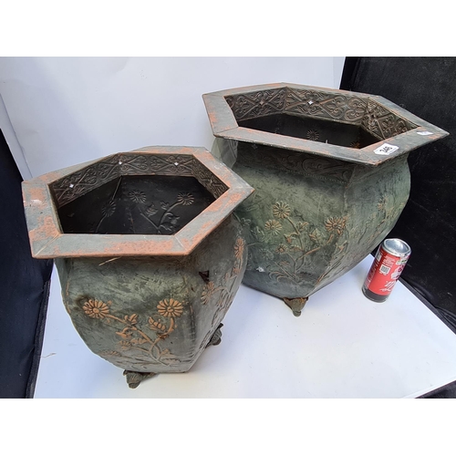 346 - 2 very decorative metal flower pots. Nice color and Patina