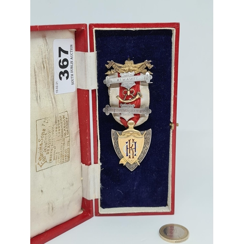 367 - Silver Masonic Medal with attendance bars in original case