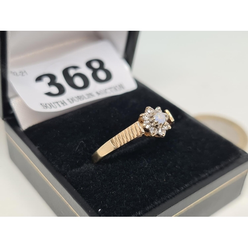 368 - 9ct Gold wide band diamond and opal cluster ring. Size X