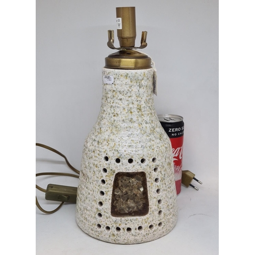 37 - Mid-century lamp, signed and dated, 1968 by 'Aceclay'. Speckled glazing with piercing and crystal de... 