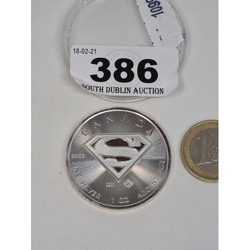 386 - Sterling silver 0.999 1 oz coin superman coin.